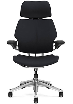 Graphite Frame/Black, Color, Freedom Chair by Humanscale: Headrest - Advanced Duron Arms - Gel Seat - Standard Carpet Casters, Front Position