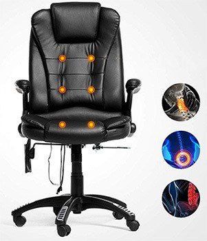 Massage Functions, Mecor Heated Office Chair with 360 Degree Adjustable Height & Armrest, Black