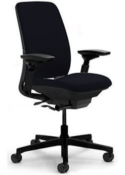 Black Color, Steelcase Amia Task Chair: Adjustable Back Tension - LiveLumbar Support - Seat Slider, Left-Front Position