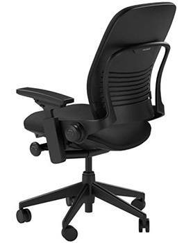 Black Color, Steelcase Leap Fabric Chair with Arms, Back Side Position