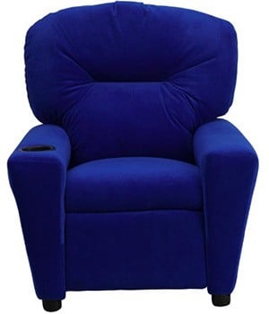Blue Color, Flash Furniture Contemporary Blue Microfiber Kids Recliner with Cup Holder, in Front Position