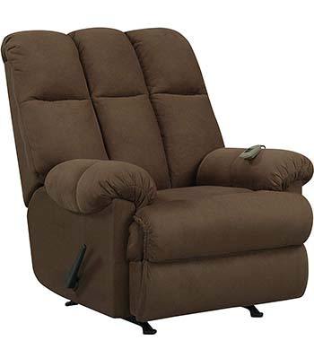 A side pose image of Dorel Living Padded Massage Rocker Recliner in Chocolate color.