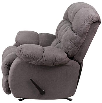 Side part of the Flash Furniture Contemporary Softsuede Graphite Microfiber Rocker Recliner showing its recline adjustment lever