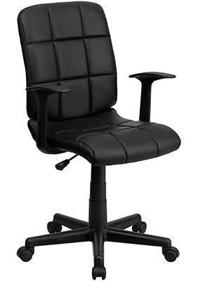 Black Flash Furniture Quilted Vinyl Swivel Task Chair facing to the right side