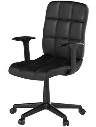 Black Flash Furniture Mid-Back Quilted Vinyl Swivel Task Chair facing the left side