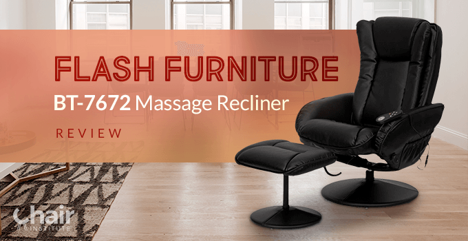 The Flash Furniture BT-7672 Massage Recliner in a room with glass walls