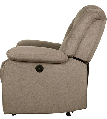 A side pose image of Lifestyle Taupe Leather Recliner.