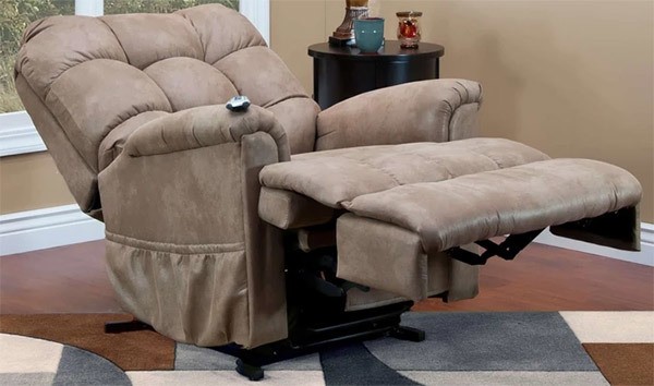 The Med Lift 5555 Full Sleeper Lift Chair on a recline position with its footrest up