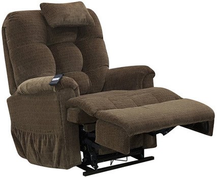 Chocolate fabric variant of the Med Lift Chair 5555 with its footrest 