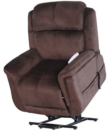 The Serta Hampton 872 Recliner Chair in walnut brown on a lift position