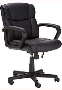 A side view image of AmazonBasics Classic Leather-Padded Mid-Back Office Chair in Black variant.
