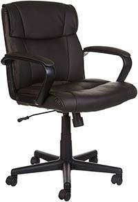 A side view image of AmazonBasics Classic Leather-Padded Mid-Back Office Chair in Brown variant.
