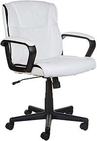 A side view image of AmazonBasics Classic Leather-Padded Mid-Back Office Chair in White variant.