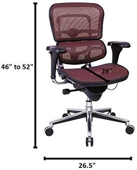 The Ergohuman Raynor Me8erglo Mesh Chair with labels of its dimensions