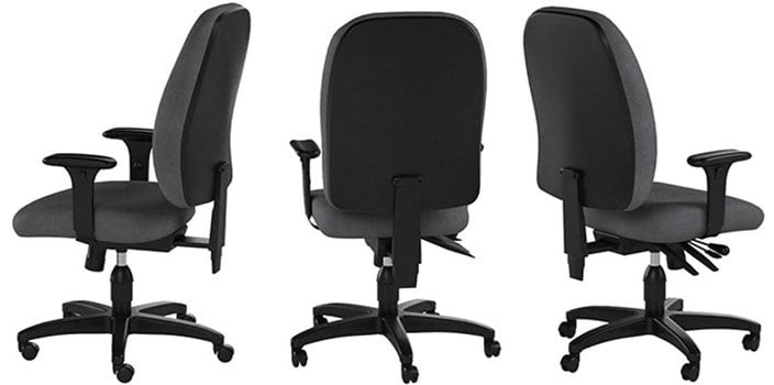Three OFM Model 125 Comfyseat Ergonomic Task Chairs showing its different sides