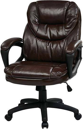 Chocolate Color, Faux Leather Seat and Back, Pneumatic Seat Office Star Work Smart FL660 Faux Leather Chair, in Upright Position
