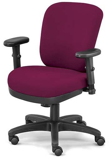 Burgundy Color, Low Height Ergonomic Chair, Water-fall Edge Design Officient Compact Ergonomic Fabric Chair, in Upright Position.