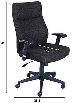Dark gray Serta Style Amy High Back Office Chair with labels of its dimensions