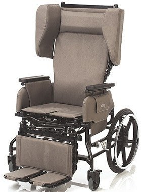 Well padded head and neck rests in brown upholstery Broda Elite Tilt Semi Recliner in an upright position