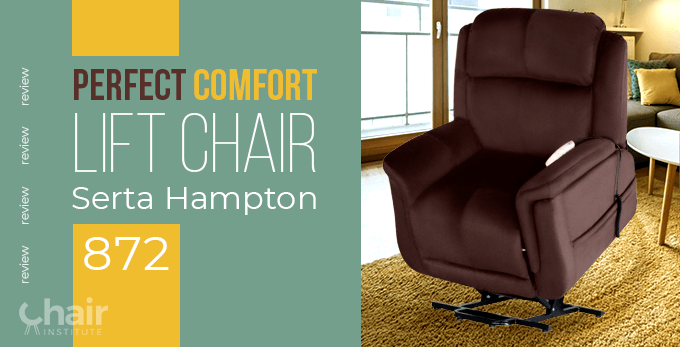 The Serta Hampton 872 Perfect Comfort Lift Chair in walnut brown on a lift position