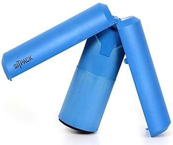 An image of Sitpack Foldable Seat in compact position in blue color