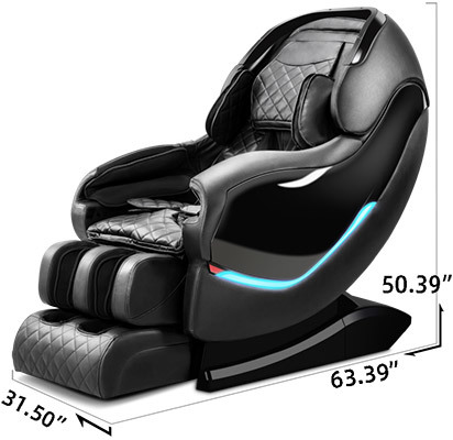 The Ootori RL-900L Massage Chair with labels of its dimensions