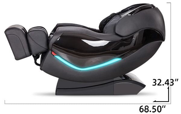 The Ootori RL-900L Massage Chair with label of its dimensions when in recline position 