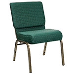 Hunter Green Dot Patterned Fabric with a Gold Vein Frame, Flash Furniture HERCULES Stacking Church Chair, Left View