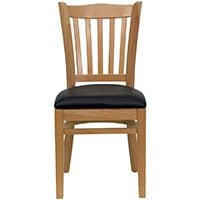 Natural Wood Frame and Black Vinyl Seat, Flash Furniture HERCULES Vertical Slat Back Dining Chair, Small