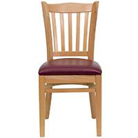 Natural Wood Frame and Burgundy Vinyl Seat, Flash Furniture HERCULES Vertical Slat Back Dining Chair, Small