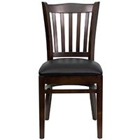 Walnut Wood Frame and Black Vinyl Seat, Flash Furniture HERCULES Vertical Slat Back Dining Chair, Small