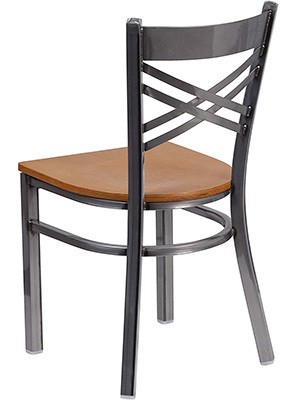 Natural Seat Wood, Flash Furniture Hercules "X" Back Restaurant Chair, Back View