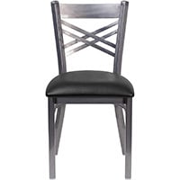 Black Vinyl Seat/Clear Coated Metal Frame, Flash Furniture Hercules "X" Back Restaurant Chair, Small