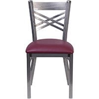 Burgundy Vinyl Seat/Clear Coated Metal Frame, Flash Furniture Hercules "X" Back Restaurant Chair, Small