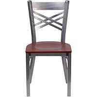 Cherry Wood Seat/Clear Coated Metal Frame, Flash Furniture Hercules "X" Back Restaurant Chair, Small