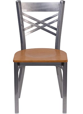 Natural Seat Wood, Flash Furniture Hercules "X" Back Restaurant Chair, Front View