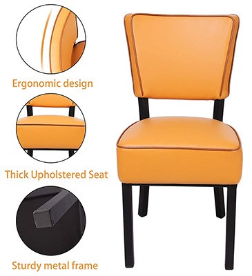Product Details, LUCKYERMORE Leather Dining Chair, Orange Color