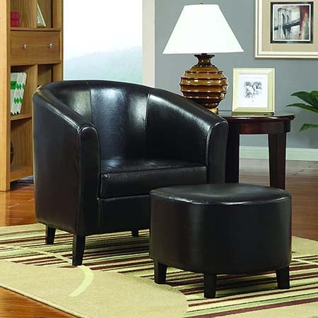Vinyl Barrel Back Accent Chair with Ottoman