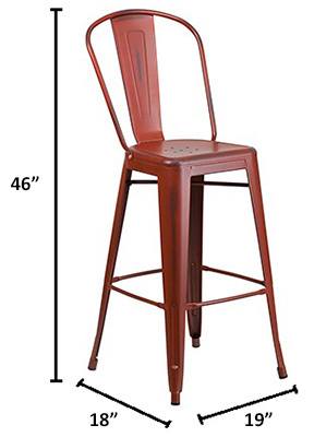 Dimension Stats, Flash Furniture’s Distressed Metal Indoor/Outdoor Barstool, Red Color