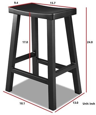Dimension Stats, Renovoo Aluminum Saddle Seat Counter Stool, Matte Black