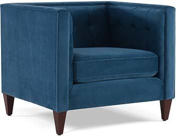 Satin teal variant of the Jennifer Taylor Jack Tufted Arm Chair slightly facing to the right side