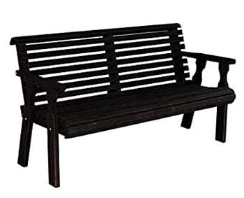 An image of CAF Amish Heavy Duty Roll Back Outdoor Bench in Semi-Solid Black Stain