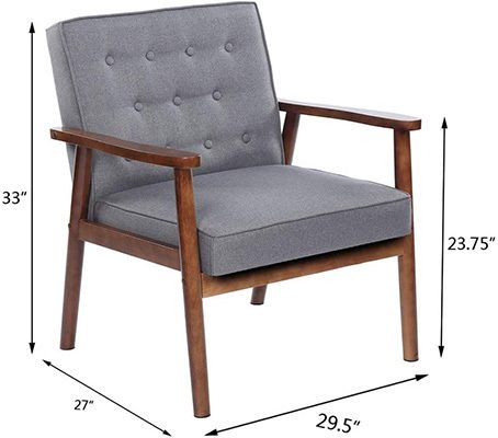 Dimension Stats, JOYBASE Mid-Century Accent Chair, Grey Color