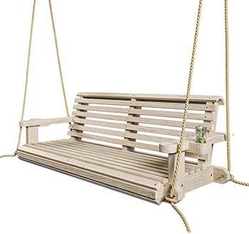 Made in USA, Unfinished Pine Wood, Porchgate Amish Heavy Duty Rollback Porch Swing