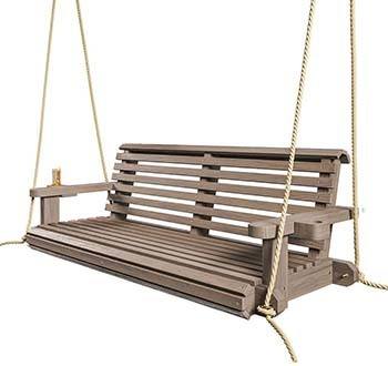 A large image of Warm Walnut Stain, Thick slats , Ultimate comfort, Porchgate Amish Heavy Duty Porch Swing