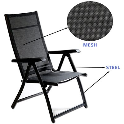 Comfortable, TechCare Heavy Duty Adjustable Folding Chair, Black Color