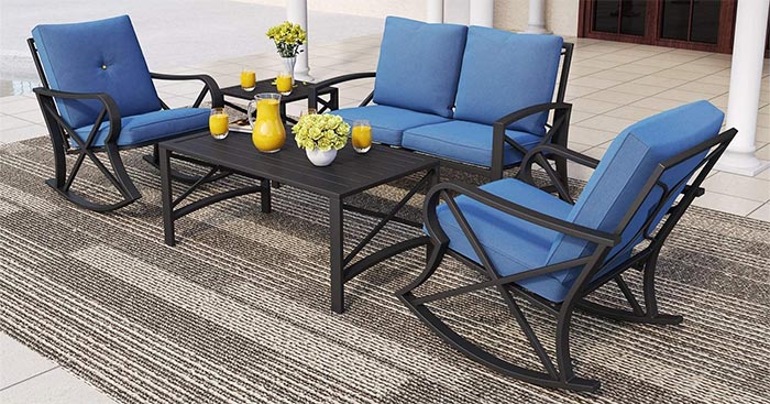 Blue Color, PatioFestival 5 Piece Rocking Patio Set, Right View