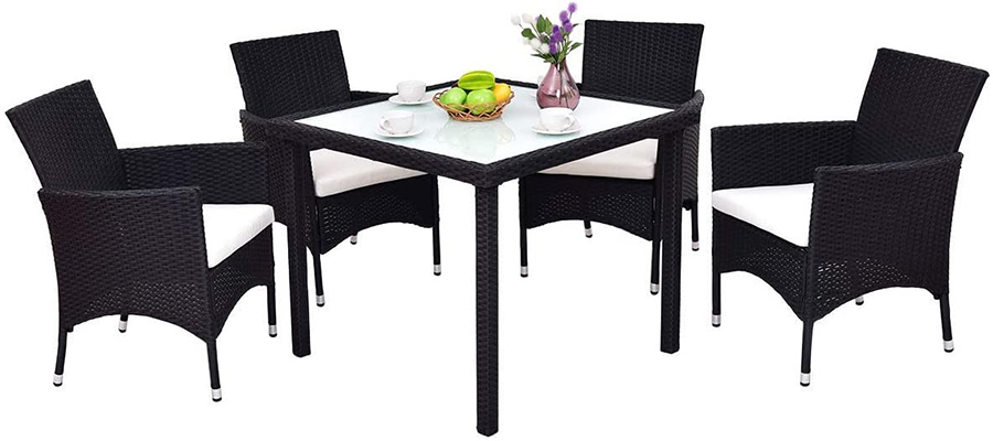 Furniture Set, Tangkula 5 Piece Outdoor Dining Set, Black Color