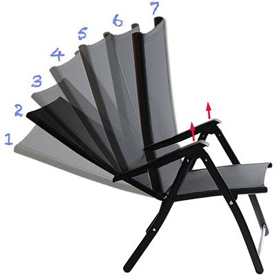 Recline Angle, TechCare Heavy Duty Adjustable Folding Chair, Black Color