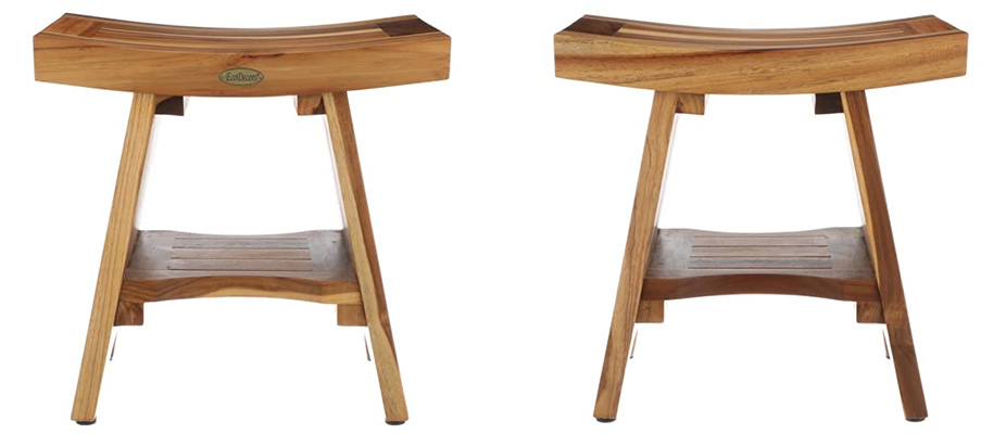 Front and Back View, EcoDecors Serenity Shower Stool, Natural Wooed Color